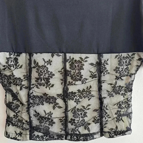 Black Lace Sweetheart Ruched Top, Women’s Floral Lace Overlay Blouse, Size Small - Picture 12 of 15